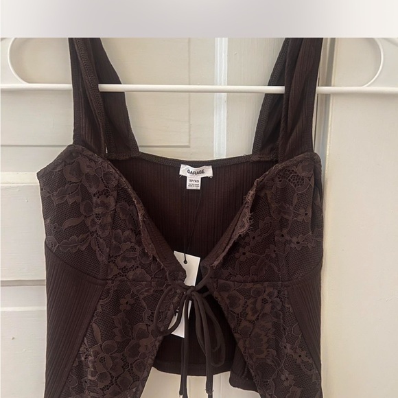 Garage Brown Lace Tie Front Tank - Picture 1 of 3